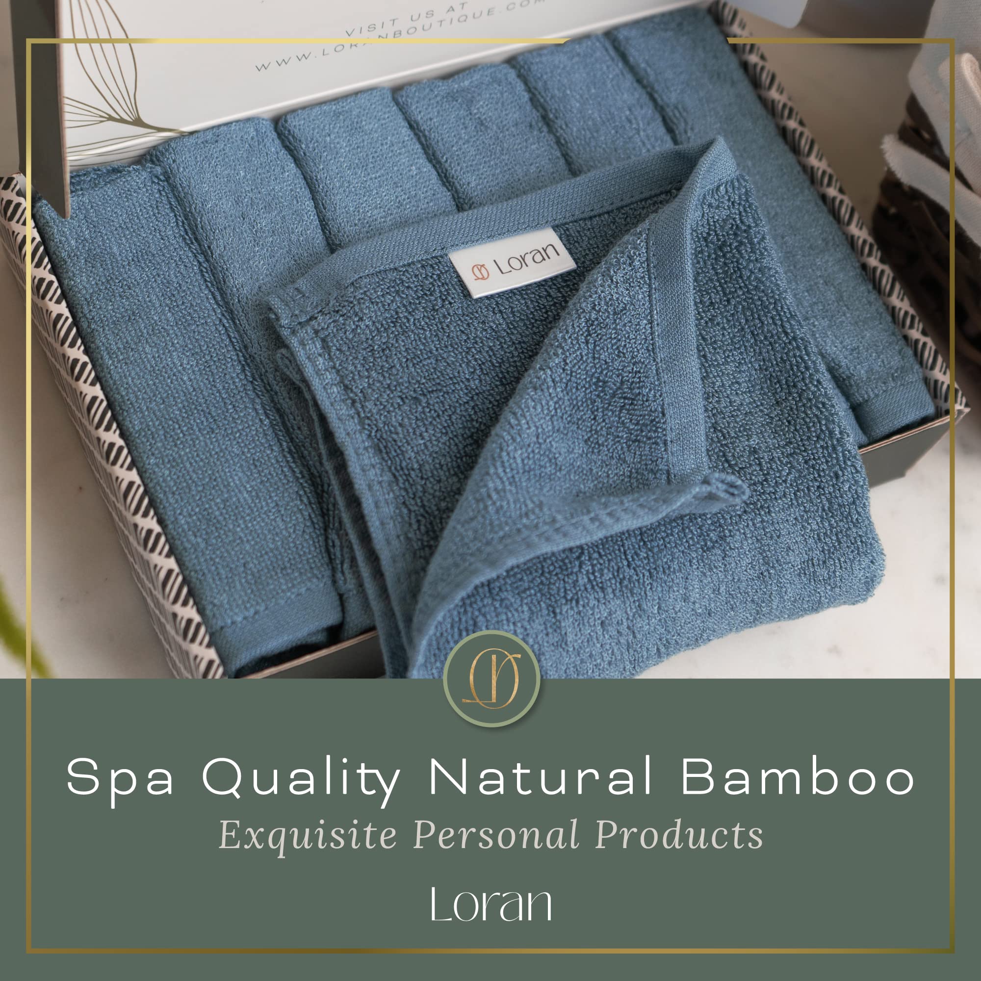 Loran Tidal Blue Facial Washcloths Set of 6 Soft Cloths 10” x 10” 100% Viscose Derived from Bamboo Spa-Like Feel Silky Face Cloth for Skin Cleansing