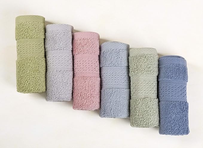 Cleanbear Pure Cotton Wash Cloths Face Cloths, 6 Colors per Set, 13 x 13 Inches (Light Blue, Jade Green, Light Green, Grey, Light Grey, Pink)