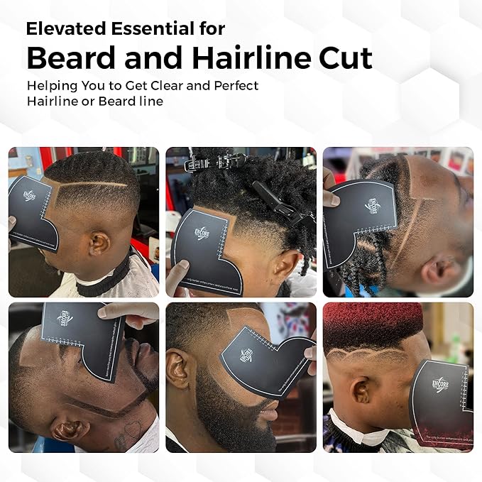 ENCORE THE BARBER Enhancement Card (Black) | for barbers | crispy lines | hairline repair | Beard lineup | Outline shapeup tool | Design ruler | fiber application guide | waterproof