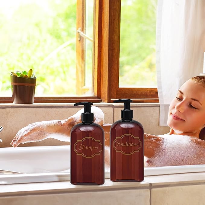 Bottiful Home 16 oz Plastic Shampoo Conditioner Dispensers (Amber)