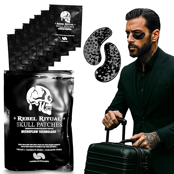 Rebel Ritual Skull Under Eye Patches for Men, Collagen Hydrogel Eye Masks, Cooling Hydrating Under Eye Patches with MicroFlow Design, 7 Pairs