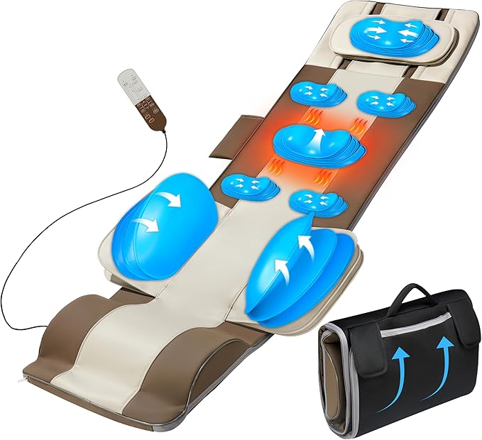 Full Body Massage Mat, 3D Body Stretching & Lumbar Traction, Back Heating, Traction Up & Down, Curve Stretch, Twist Left & Right, 4 Modes 3 Intensities 3 Heat Levels, PU Leather, Foldable, Fit 5'1-6'0