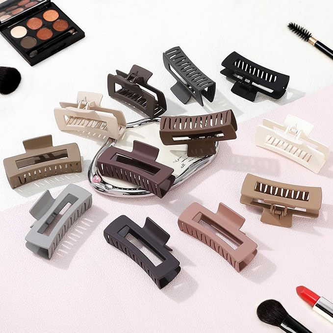 Sisiaipu 4.1 Inch Large Hair Claw Clips 12 Pcs Big Claw for Thick Hair Square Hair Clips Jumbo Jaw Clips Bulk Hair Accessories for women and Girls (Regular)
