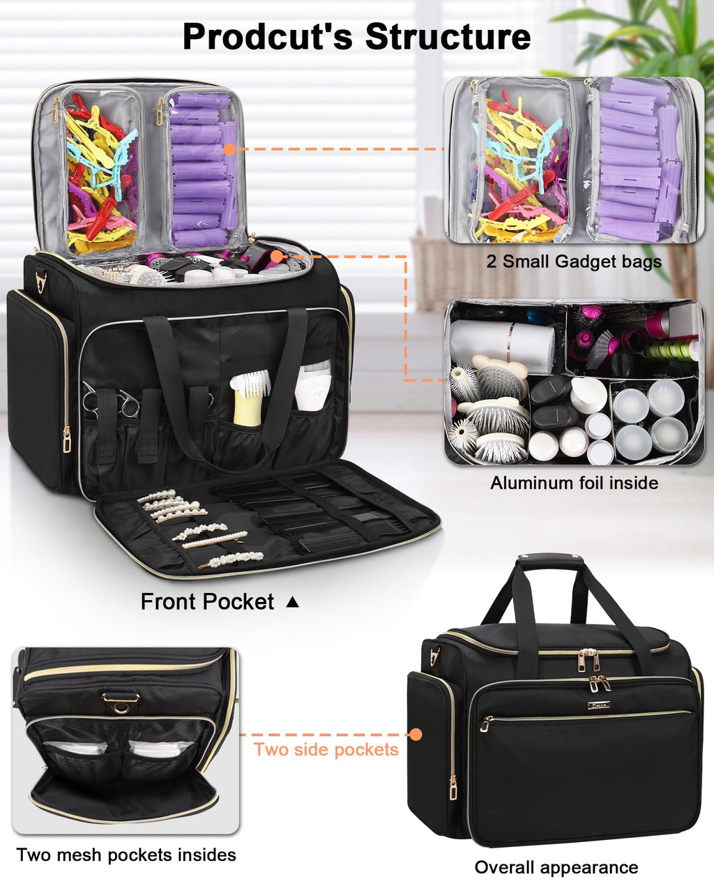 MONSTINA Hairstylist Travel Bag, Extral Large Hairdressing Bag Hair Tools Travel Case with Adjustable Dividers Professional Beauty Hairdresser Accessories Bags for Barber Heat Insulation