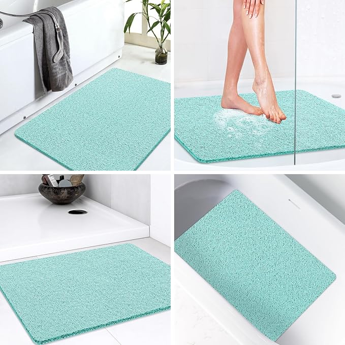 LuxStep Shower Mat Bathtub Mat,40x24 inch, Non-Slip Bath Mat with Drain, Quick Drying PVC Loofah Bathmat for Tub,Shower,Bathroom,Green