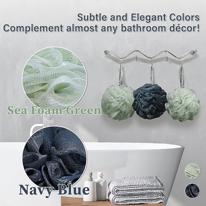 myHomeBody Large 70g Loofah Sponge, 2 Sea Foam Green + 1 Navy Blue, 3 Pack