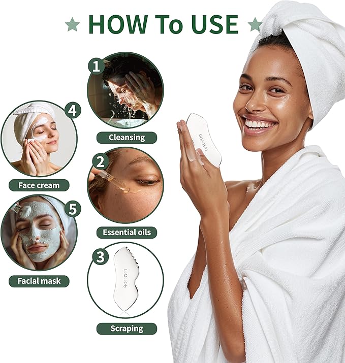LeMeeOly 2Pcs Gua Sha Facial Tools Stainless Steel, Detailer GuaSha Set for Face Neck, Natural Skin Care Metal Gua Sha Lymphatic Drainage Face Massage Tool (Guasha & Eye Cream Applicator)