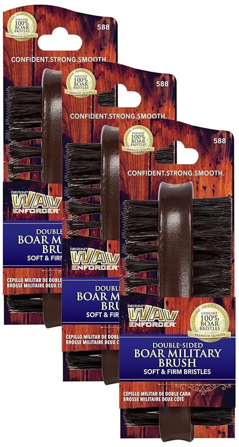 Firstline Wav Enforcer Double-Sided Military Boar Bristle Brush (Pack of 3)