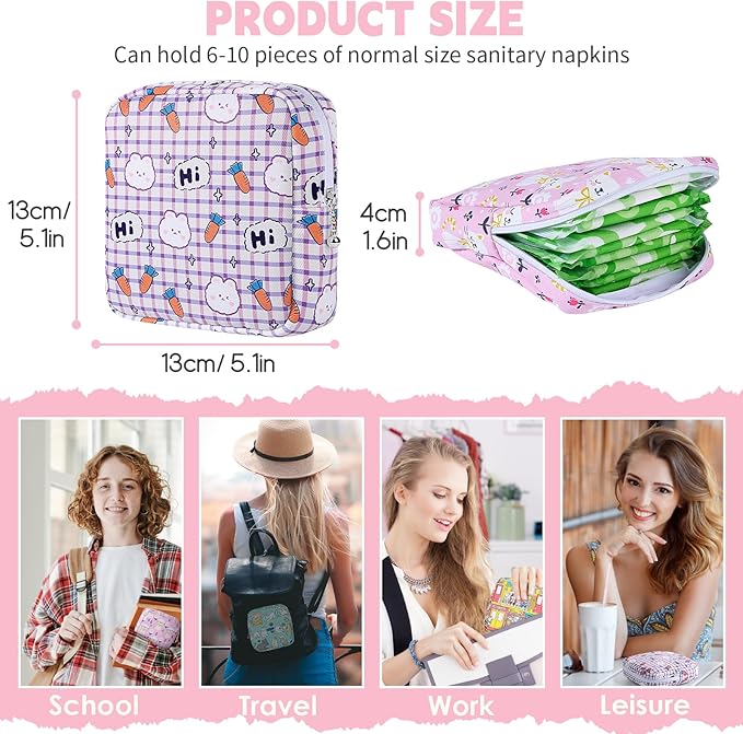 Desing Wish Period Bag Pouch Soft Cloth Sanitary Napkin Storage Bag Portable Menstrual Pad Pouches Tampon Holder for Purse First Period Kit for Girls 9-12 (Black Striped Dog)