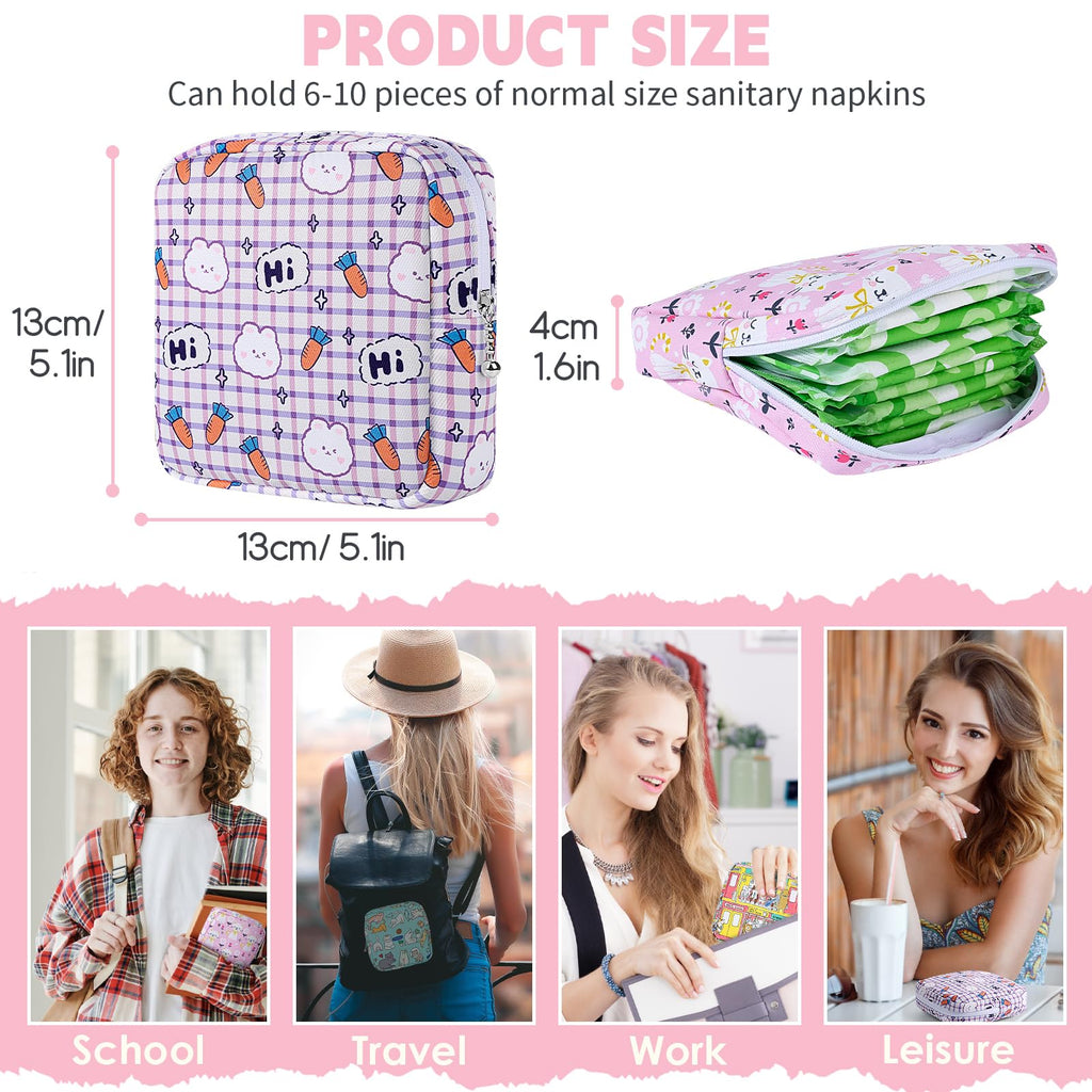 Desing Wish Sanitary Pad Storage Bag Portable Period Bag for Teen Pads/Sanitary Napkins/Small Tampons, Sanitary Napkin Storage Bag First Period Gifts for Teen Girls (Pink-White Checker)