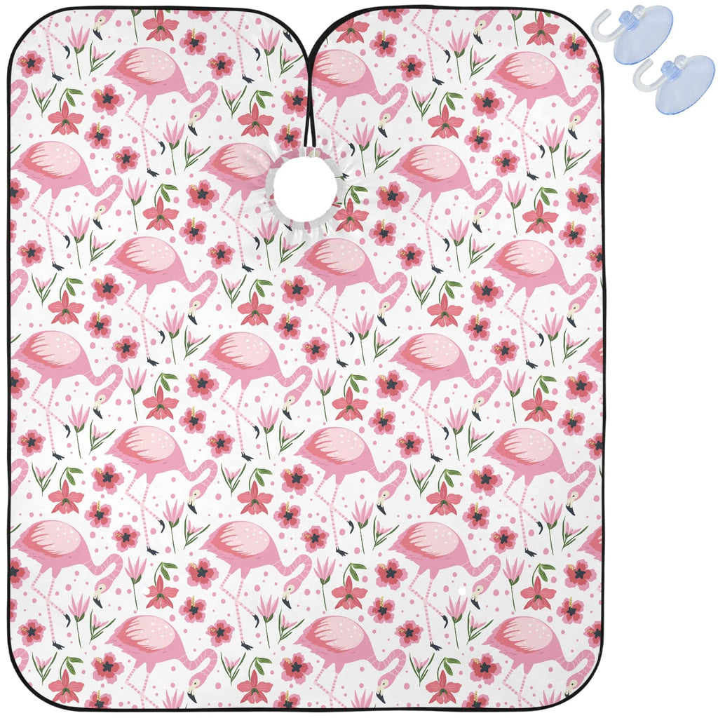 Visesunny Barber Cape - Pink Flamingo Flower Dot Polyester Hair Cutting Salon Apron Anti-Static Haircut Water-Resistant Shaving Cloth Beard Shaving Bib