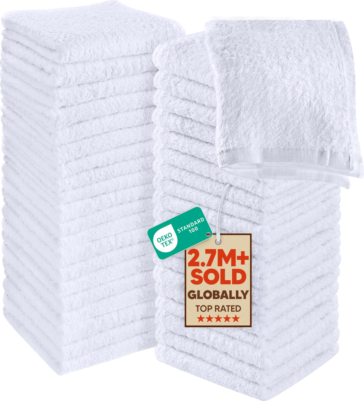 Utopia Towels 24 Pack Washcloths, 12x12 in, 100% Cotton, Beige
