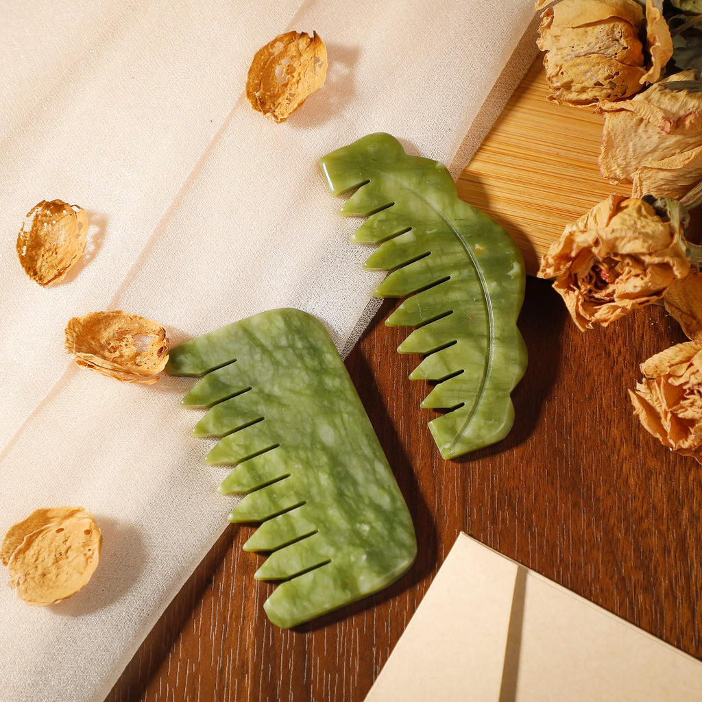Geiserailie 2 Pcs Jade Combs Gua Sha Esthetician Supplies,Stylish Style