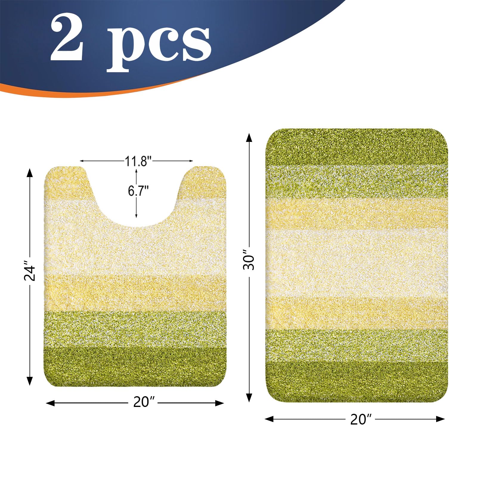 OLANLY Micorfiber Bathroom Rug Set 2 Piece, 30"x20"+U-Shaped 24"x20"