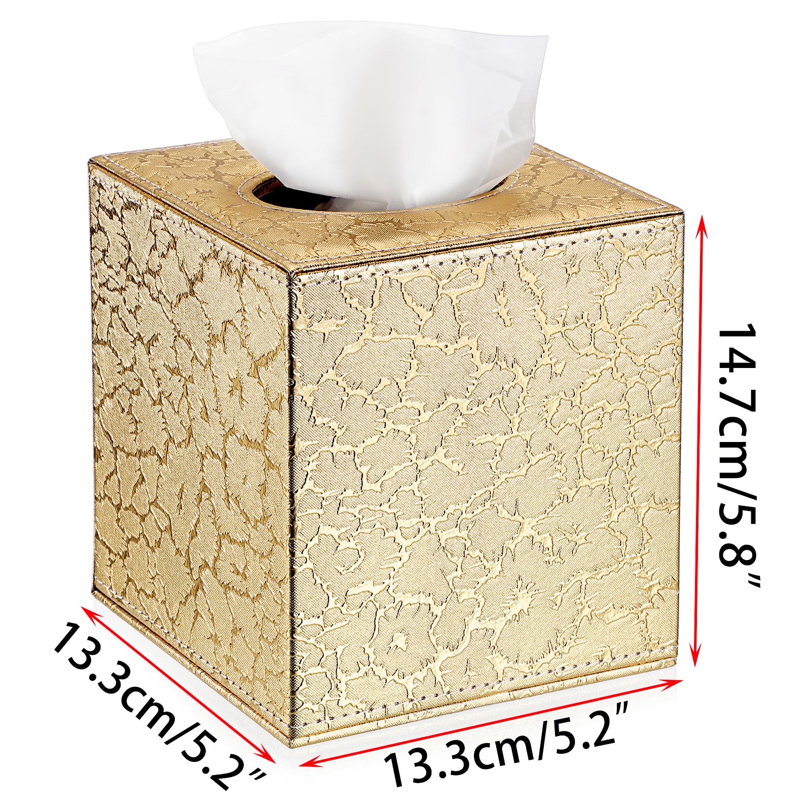Sumnacon Square Leather Tissue Box Cover - Stylish Cube Tissue Box Holder with Magnetic Bottom, Decorative PU Tissue Box for Vanity Dresser Night Stand Table Countertop Home Office Car, Gold