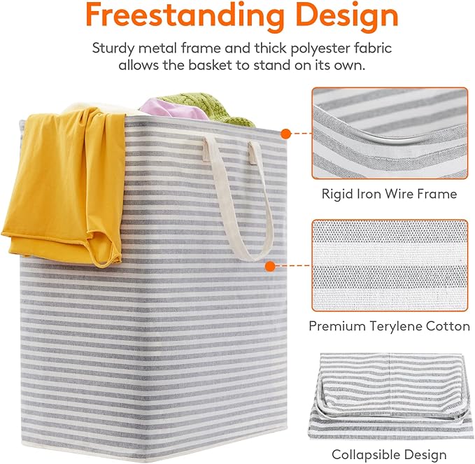 Lifewit 1 Pack Laundry Basket 100L Each, Collapsible Clothes Hamper with Reinforced Handles, Freestanding Waterproof Design for Bedroom and Laundry Room, Grey 100L Total