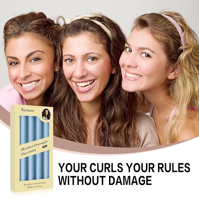 Seritant Heatless Curls Overnight with Satin Head Scarf, Velvet Hair Rollers for Blowout Look, No Heat Curling Rod for Long Thick Hair, Soft Sleep In Flexi Rods - 4PCS(5)