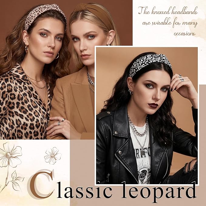 obeoby 8Pcs Fashion Leopard Headbands, Mothers Day Gift for Grandmother Knotted Headbands for Women Mom