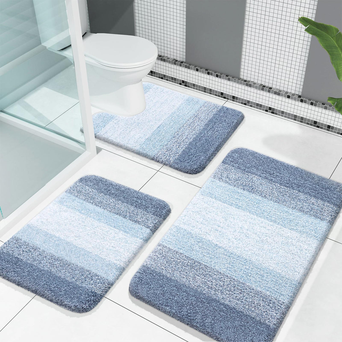 OLANLY Microfiber Bathroom Rugs Sets 3 Piece, Absorbent Bath Mats, Mauve