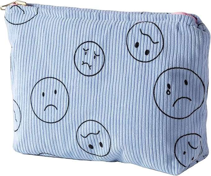 Gardsell Cosmetic Bags for Women - Corduroy Cosmetic Bag Aesthetic Women Handbags Purses Smile Dots Makeup Organizer Storage Makeup Bag Girls Case Bags (Double Pink Blue)