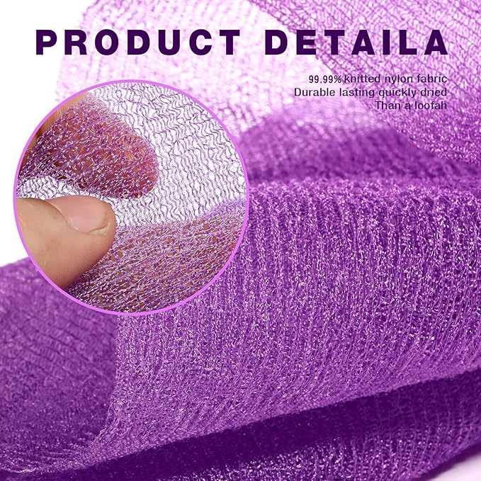 RIUOTA 3 Pieces Exfoliating Washcloth Shower Towel African Net Sponge Japanese Wash Cloth Face Exfoliating Sponge Loofah Exfoliating Body Scrubber for Body Exfoliation (Purple,Blue,Green)