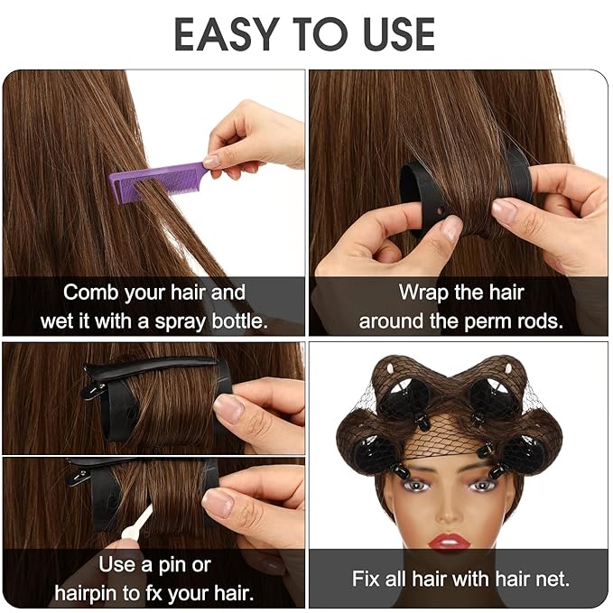 WILLBOND 141 Pieces Hair Rollers Set Include 60 Pcs Plastic Hair Rollers (black,6 Sizes)