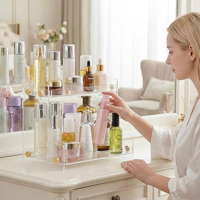 FFK Bathroom Organizer Countertop 2-Tier Storage：Bathroom Counter Organizer Acrylic Standing Holder Cosmetic Storage Perfume Shelf for Bathroom Bedroom Dressing Table1