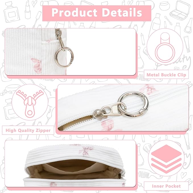 Period Bag for Girls, Corduroy Sanitary Napkin Storage Bag, Period Pouch & Tampon Holder, Feminine Care Organizer（Pink Bow）