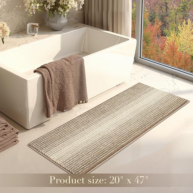 BSICPRO Large Bathroom Rugs, Bath Mat Rug for Bath Non Slip 20 x 47 Inches Water Absorbent Chenille Bathroom Runner Rugs Floor Mats Machine Washable (Tan)