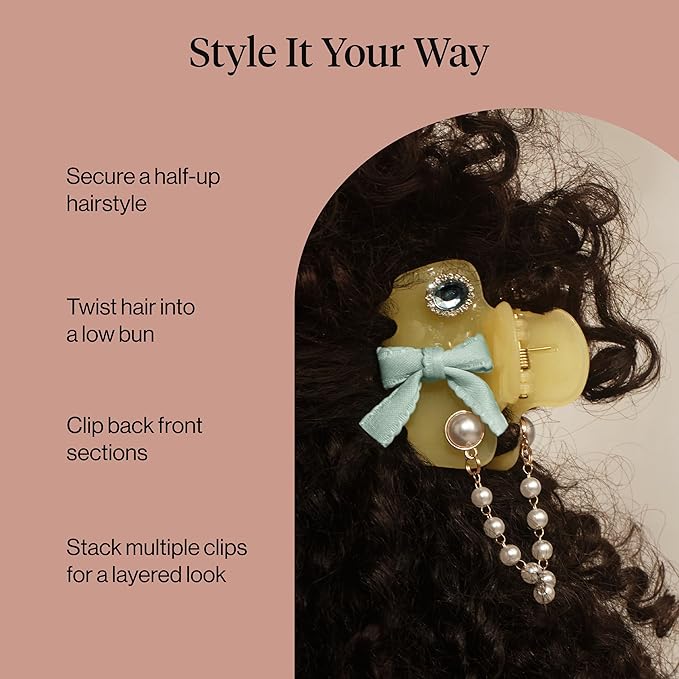 KitschPop ™ Hair Clips For Women with Charm Sets -Customizable Cloud Claw Clip With Interchangeable Collectible Cute Charms - Coastal Cottage - Butter Yellow, 7pcs Set