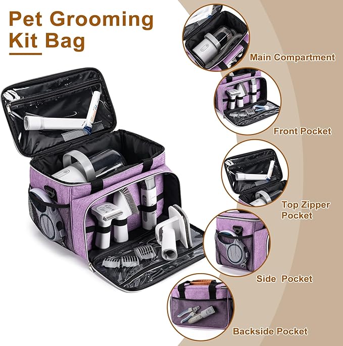 BABEYER Dog Grooming Vacuum Bag, Pet Grooming Kit Bag Perfect for Dog Hair Vacuum & Grooming Tool Kit Accessories- Purple