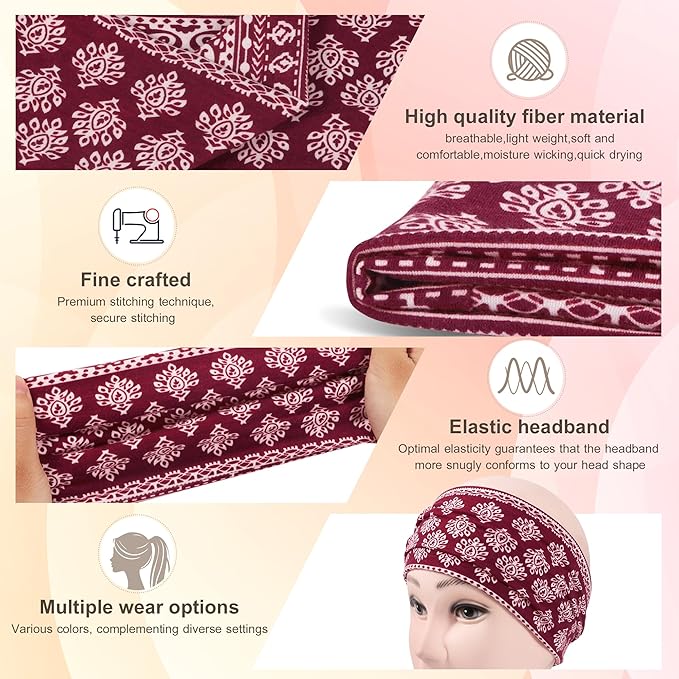 DiyJibb Boho Headbands for Women, 7PCS Fashion Wide Hair Bands for Summer Vacation & Music Festival