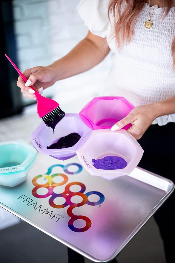 FRAMAR Connecting Hair Dye Bowl Set – Hair Color Bowls For Hairstylist, Salon Color Bowls, No More Spilled Color, Avoids Bowls Tipping, Non-Slip Rubberized Base – 7Pc