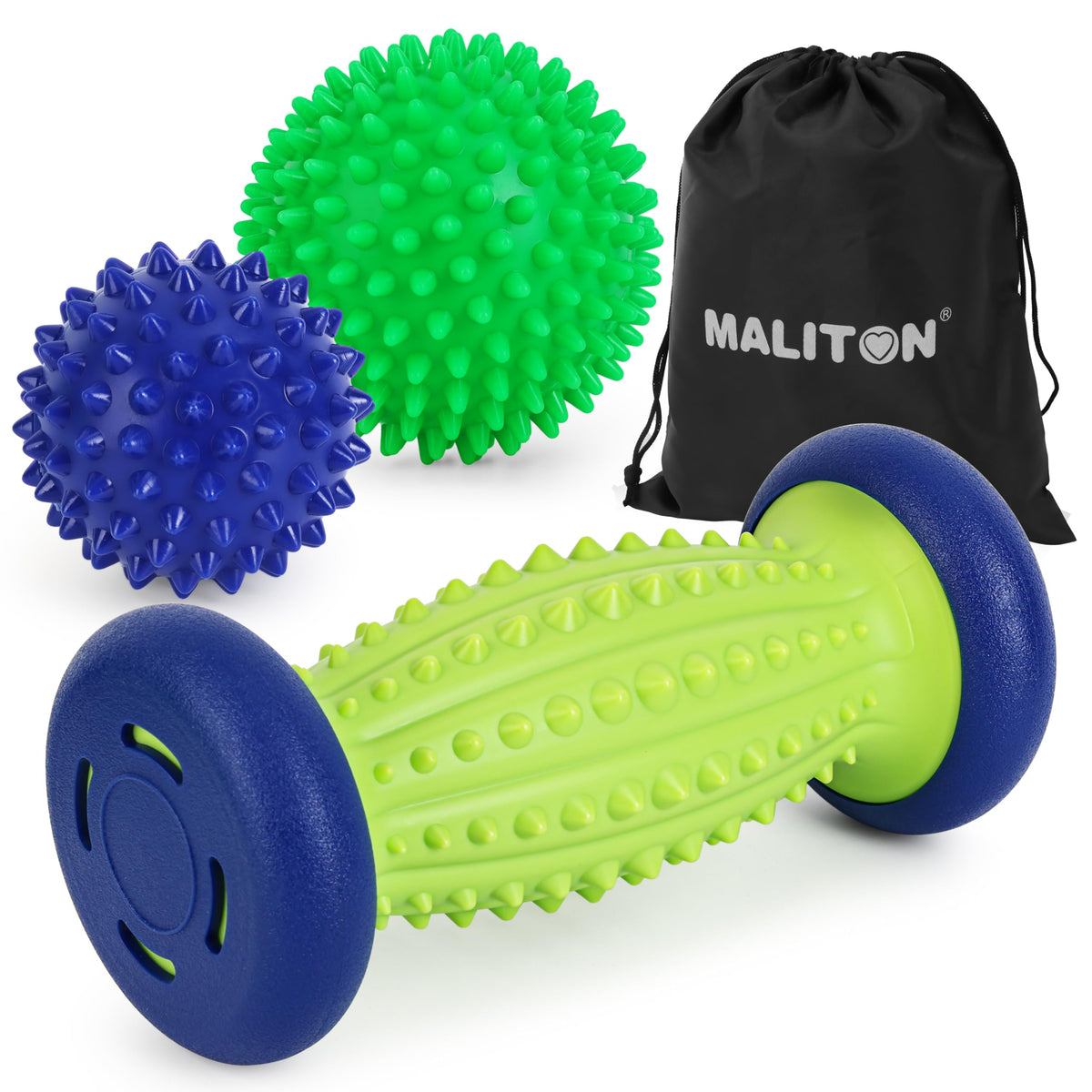 Maliton Massage Ball Set - 3 in 1 - with Foot Roller & Spiky Balls