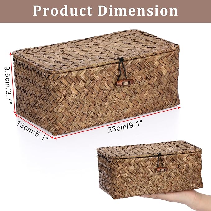 Sumnacon Small Wicker Basket with Lid,Tampon Holder for Bathroom,Coffee,XS