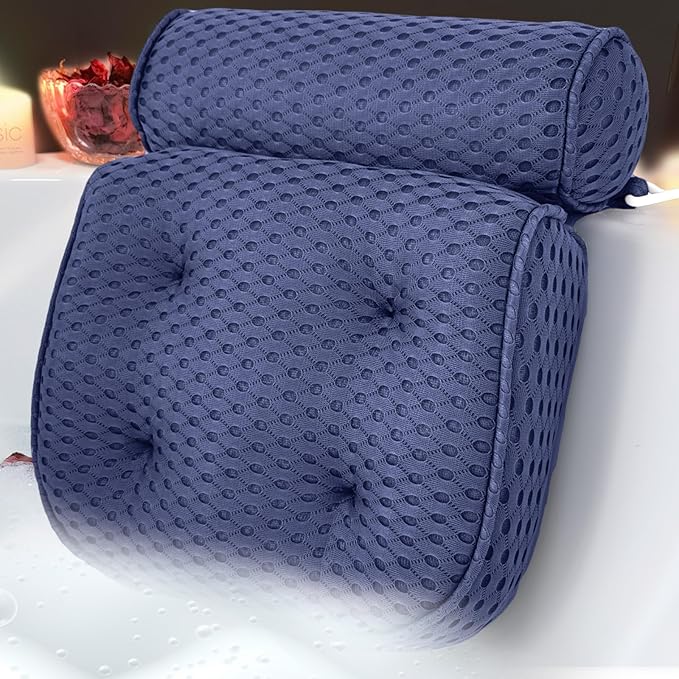 AEROiVi Luxury Bath Pillows for Tub Soft Mesh Strong 6 Suction Cups Blue