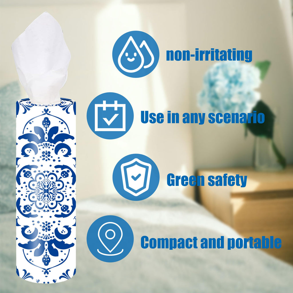 VIYNRAN 4-Pack Car Tissue Cylinders - Retro Boho Pattern, Fits Car Cup Holders, Travel Tissue Tubes with Facial Tissues (Retro Design)