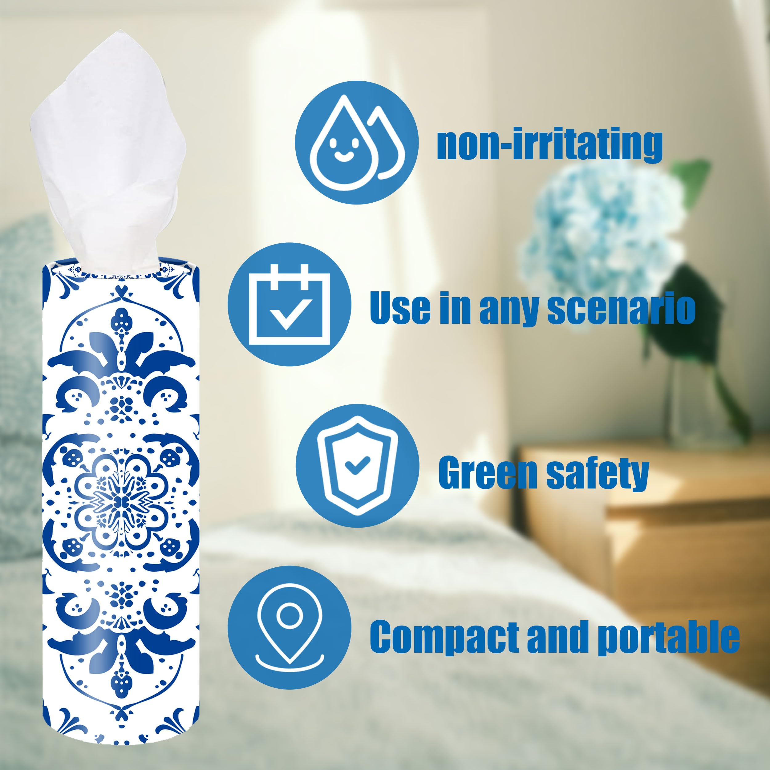 VIYNRAN 4-Pack Car Tissue Cylinders - Retro Boho Pattern, Fits Car Cup Holders, Travel Tissue Tubes with Facial Tissues (Retro Design)