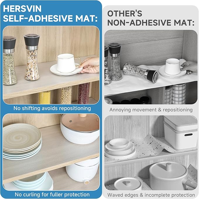 Hersvin Shelf Liners 10 in x 20 ft Self-Adhesive EVA Drawer Mats, Cupboard Protector, Kitchen Cabinet Lining Fridge Liner (Clear Flat Dot, 25.4x610cm)