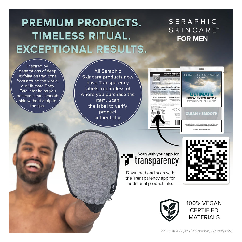 Seraphic Skincare Ultimate Body Exfoliating Mitt for Body, Exfoliating Glove & Body Scrubber for Shower Use, Deep Body Exfoliation, Dead Skin Removal & Self Tanner Washcloth