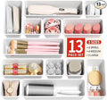 13 Pack Plastic Drawer Organizers Set, 3 Sizes Desk Drawer Organizer Trays for Vanity and Makeup Organizer, Organization and Storage for Makeup, Kitchen Utensils, Bathroom and Office(White)
