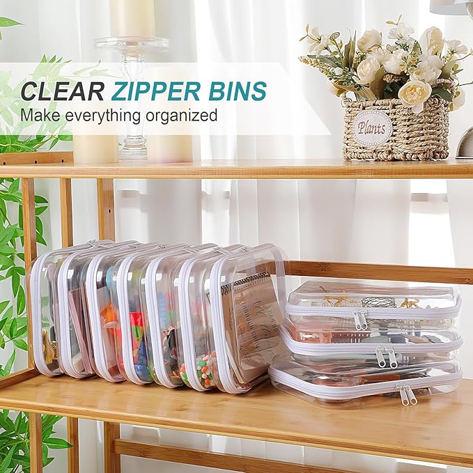 Sanwuta 10 Pcs Hard Zipper Case Clear Hard Pouches Plastic Zipper Pencil Portable Box Toy Storage Bins Plastic Container for Travel Toiletry Office Cosmetic Block Puzzle Organizer (M,Clear)