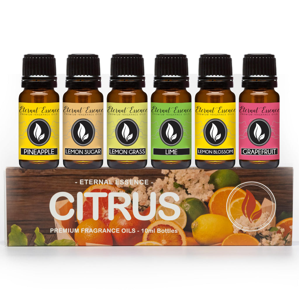 Eternal Essence Oils Citrus Set of 6 Premium Fragrance Oils - Lemon Grass, Blossom, Sugar, Lime, Grapefruit, and Pineapple - for Diffusers, Candle & Soap Making, & Aromatherapy - 10ML