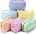 Sanwuta 6 Pcs Seersucker Cosmetic Bags Bulk Seersucker Makeup Bags Stripe Women Pouch Large Preppy Storage Pouch Toiletry Travel for Wedding Bridesmaid Bride Favor Back to Teacher Gift (Rainbow)