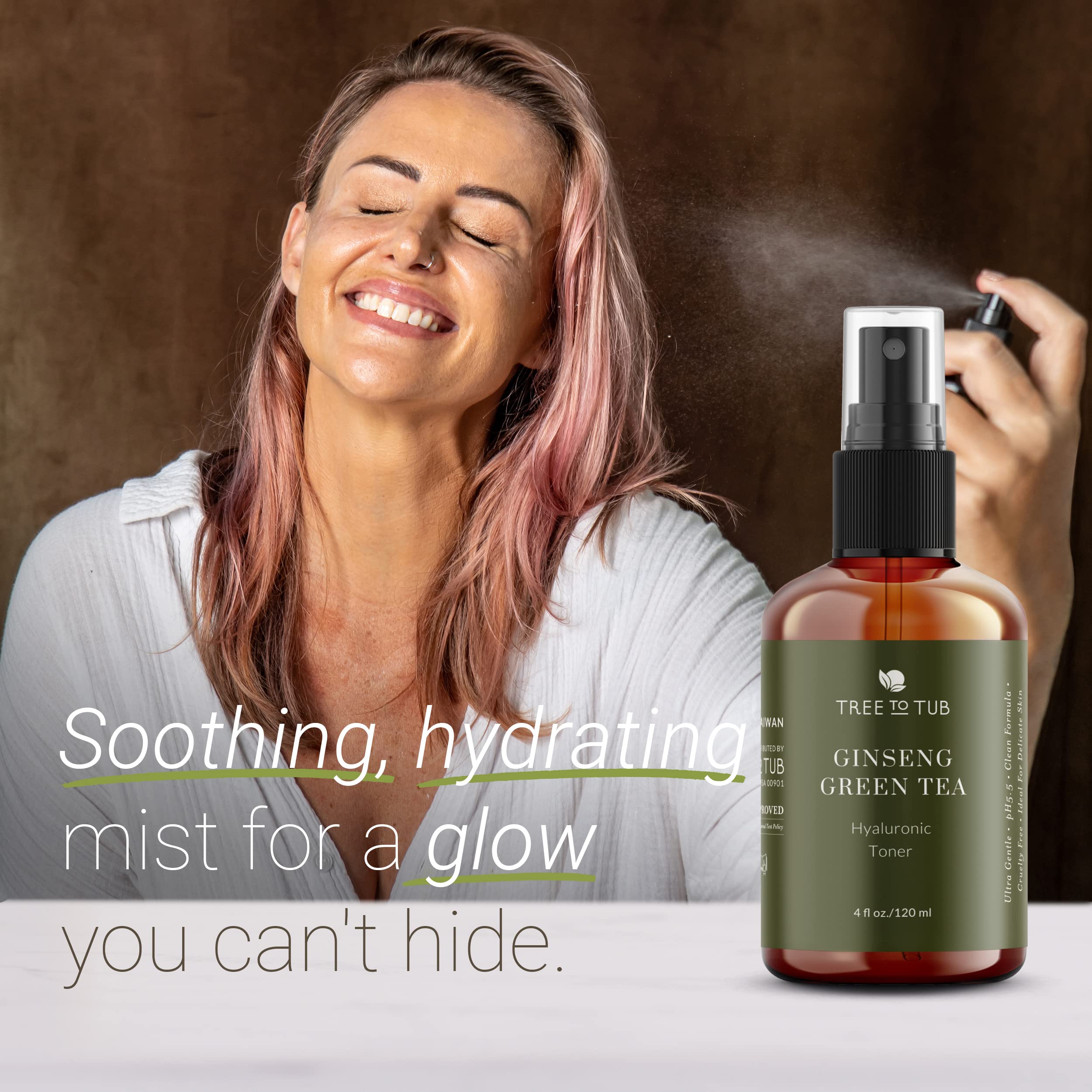 Tree To Tub Hydrating Facial Toner Spray for Dry & Sensitive Skin - Alcohol Free Witch Hazel & Rose Water Face Toner for Women & Men w/Hyaluronic Acid, Vitamin C, Organic Green Tea 2 Pack