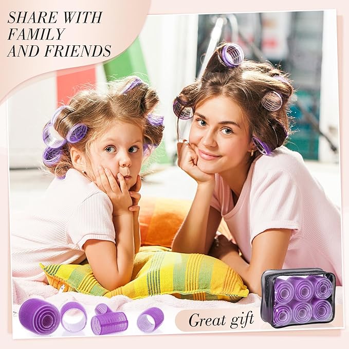 obeoby 4 Sizes Hair Rollers Curlers Set with Clips for Women Girls, Purple
