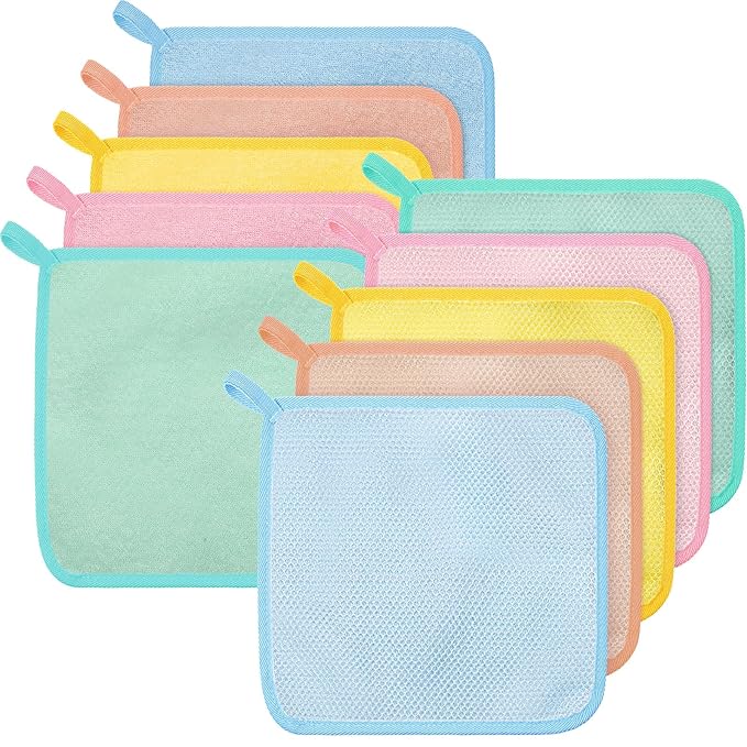 Tudomro 10 Pcs Exfoliating Washcloths Double Sided,10" x 10"