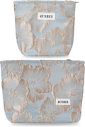 BOCGRPU 2 PCS Makeup Bag Small Cute Makeup Pouch Floral Cosmetic Bag for Women，Soft Toiletry Bag Pouch for Purse，Embroidery Craft Makeup Bag with Zipper（Gold Flower）