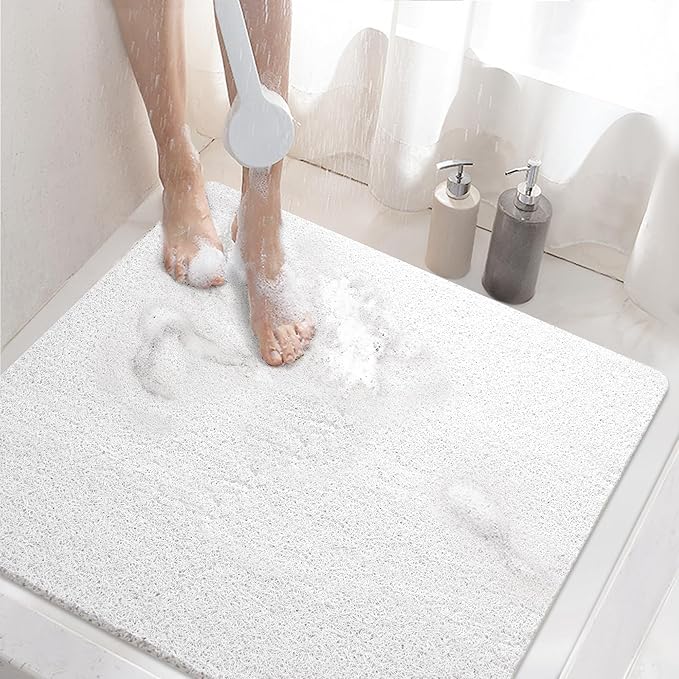 HITSLAM Square Shower Mat Non Slip, Bath Tub Mat for Textured Surface, Soft PVC Loofah Bathtub Mats Without Suction Cups, Quick Drying Shower Floor Mat, 24 x 24 Inch Bathroom Accessories, White