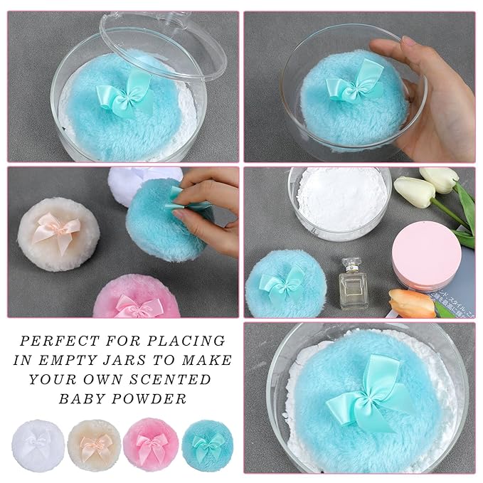 Oruola 4pcs Large Powderpuff, 3.5 In Mota para Talco Corporal,Soft Washable Reusable Powder Puffs for Body,Loose Powder Puffs Wet Dry Makeup Tool for Baby & Kid & Adult